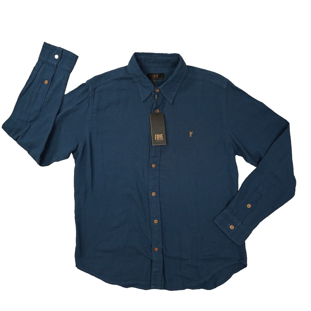 Frye Button Up Shirt Men's Large Moonlit Ocean Blue NWT Long Sleeve FFF8BWL01